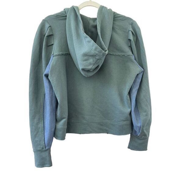LoveShackFancy Women's 100% Cotton Distressed Hooded Sweater Blue Size XS - Picture 5 of 8